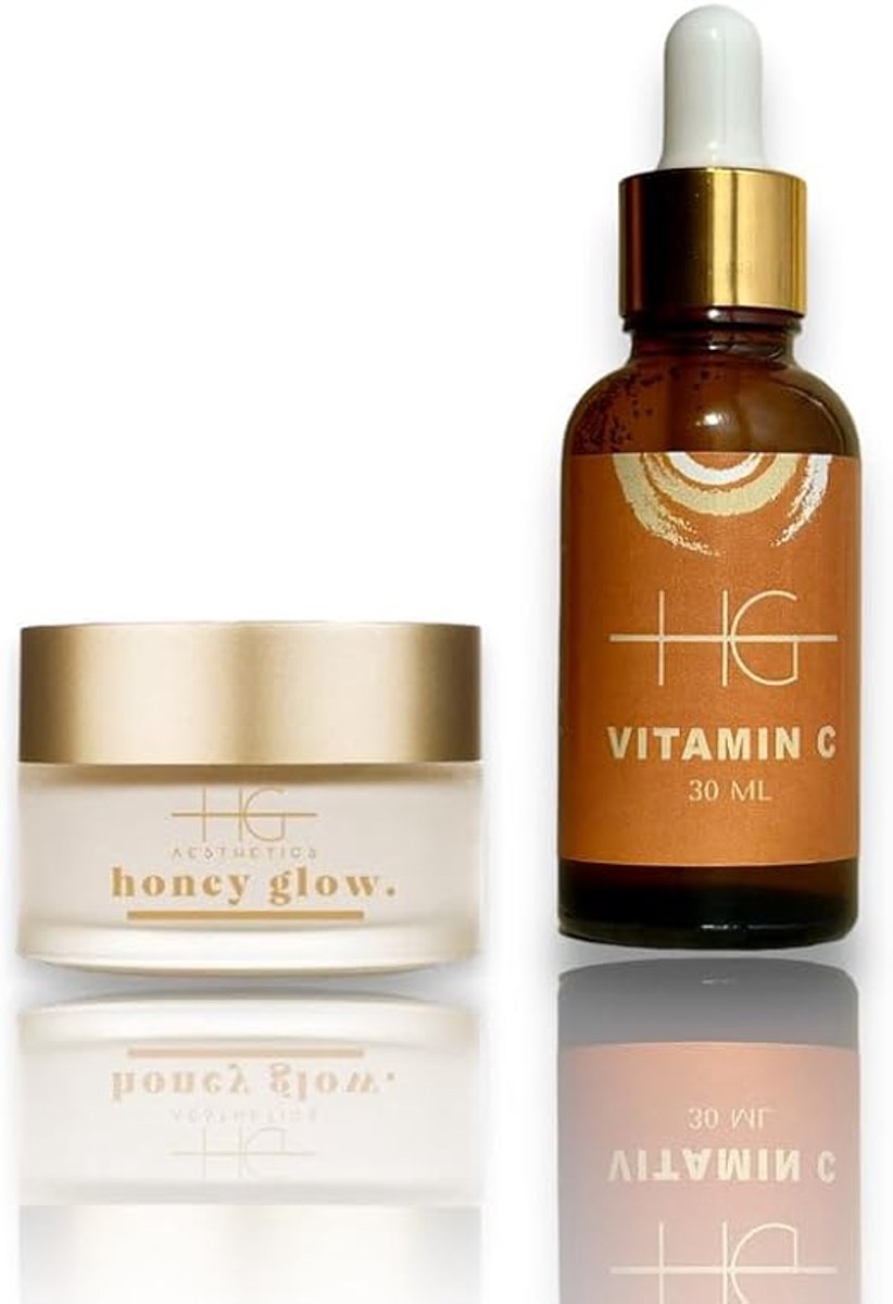 HG AESTHETICS Care Duo voor Stralende Huid – Vitamine C Brightening Booster Serum 30 ml + HoneyGlow Ceramide Gezichtscrème SPF 15 50 ml – Hydratatie, Anti-Aging & Bescherming - cadeautje vrouw