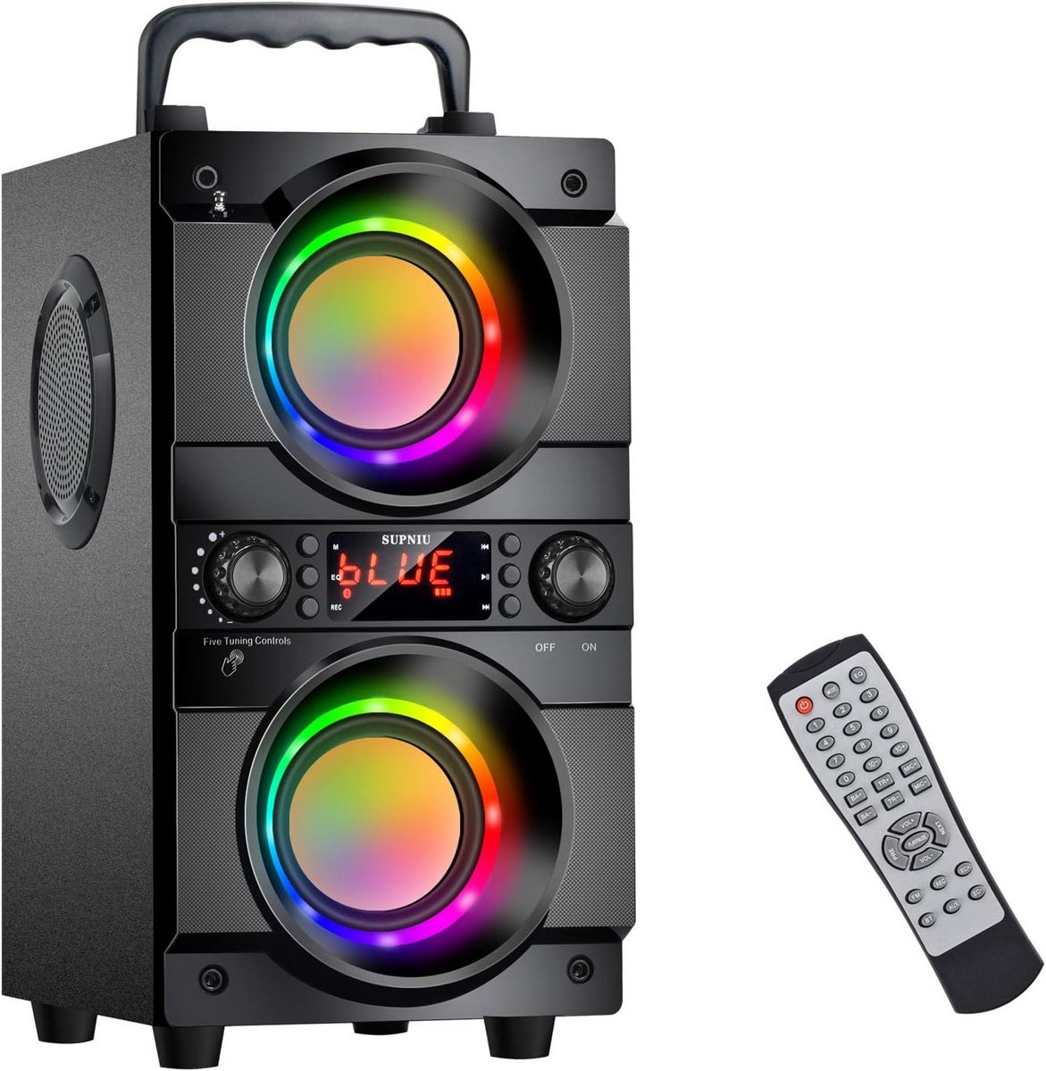 Draagbare Bluetooth Speaker 60W met Dubbele Subwoofer, Zware Bas en LED Verlichting - Draadloos Buiten