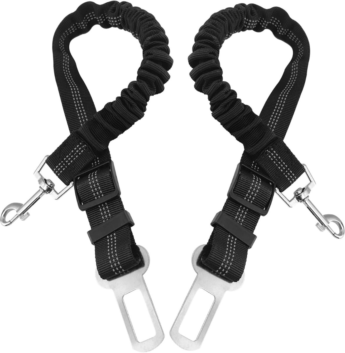 DVDSS® Honden riem auto - 2 Stuks - Lengte verstelbaar - Met elastische schokdemping en sterke karabijnhaak - Zwart