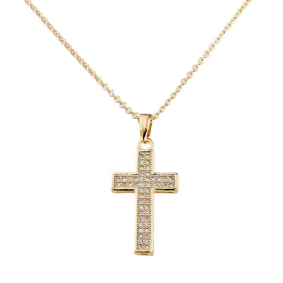 Decopatent - Kruis Halsketting - Dames of Heren Schakelketting Ketting met kruishanger - Verstelbaar van 40 tot 45 Cm - Nikkelvrij - Kruizen Kettingen met bedel hanger voor man of vrouw - Elegant Cadeau - Goudkleurig