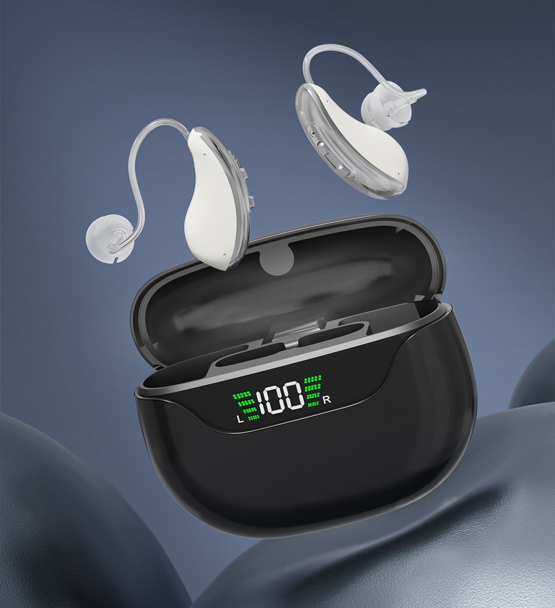 WizBay Premium Select® Digitale Gehoorapparaten AHO - 2 Stuks - Oplaadbaar - 16-kanaals DSP - Tinnitus Masking - Noise Reduction - Grijs