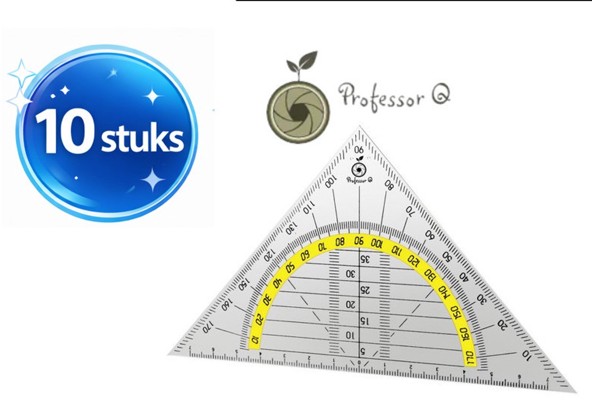 Professor Q - Geodriehoek - Transparant - 14 cm - 10 stuks