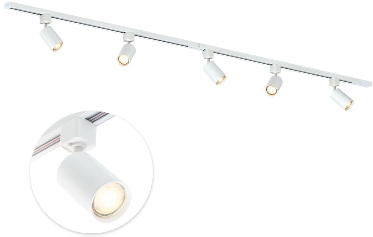 Qub Focus Railverlichting - Wit - 200 cm - I-Vorm - 5x GU10 Spots - Dimbaar - Complete Set