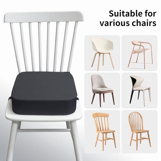 Kinderstoelverhoger - wasbaar - afneembaar - draagbaar - geschikt voor peuters, kinderstoelen, zitkussens, eetkamers - stoelverhoger met twee veiligheidsgespen - 34*34*9 cm -Donkergrijs van Merkloos — afbeelding 2