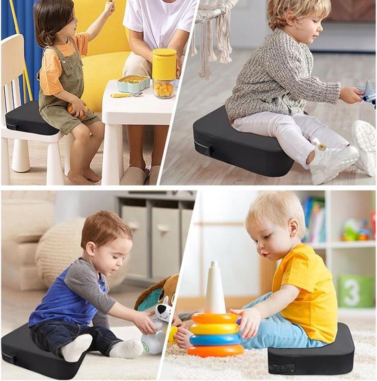 Kinderstoelverhoger - wasbaar - afneembaar - draagbaar - geschikt voor peuters, kinderstoelen, zitkussens, eetkamers - stoelverhoger met twee veiligheidsgespen - 34*34*9 cm -Donkergrijs van Merkloos — afbeelding 4