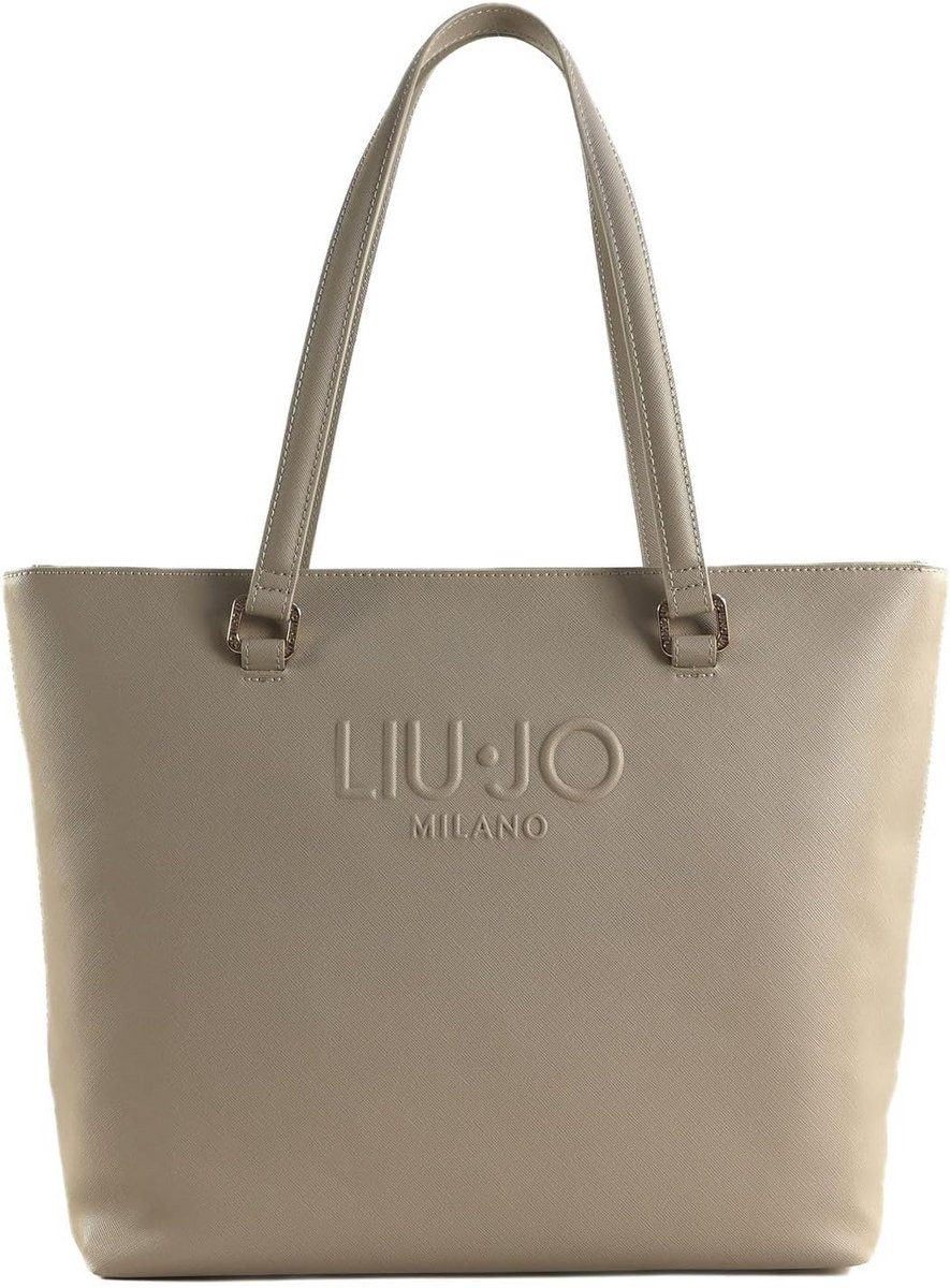 Grote schoudertas damestote bag met ritssluiting taupe