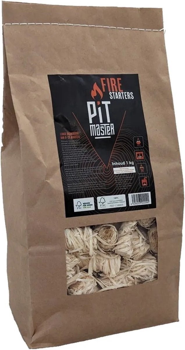 Pitmaster aanmaakwokkels 1kg - BBQ aanmaakwol - BBQ starter