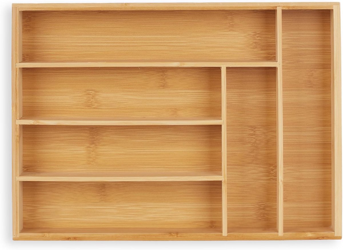 Famanu – Bestekbak - lade-inzetstuk met 6 vakken - voor keukenbestek - bamboe - HxBxD 5 x 25,5 x 35,5 cm - naturel