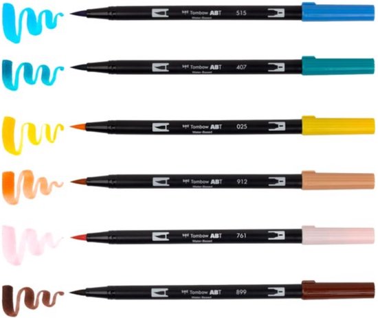 Tombow ABT – Dual Brush pen – Manga Vogel set – 1 Water Brush – 6 Brushpennen