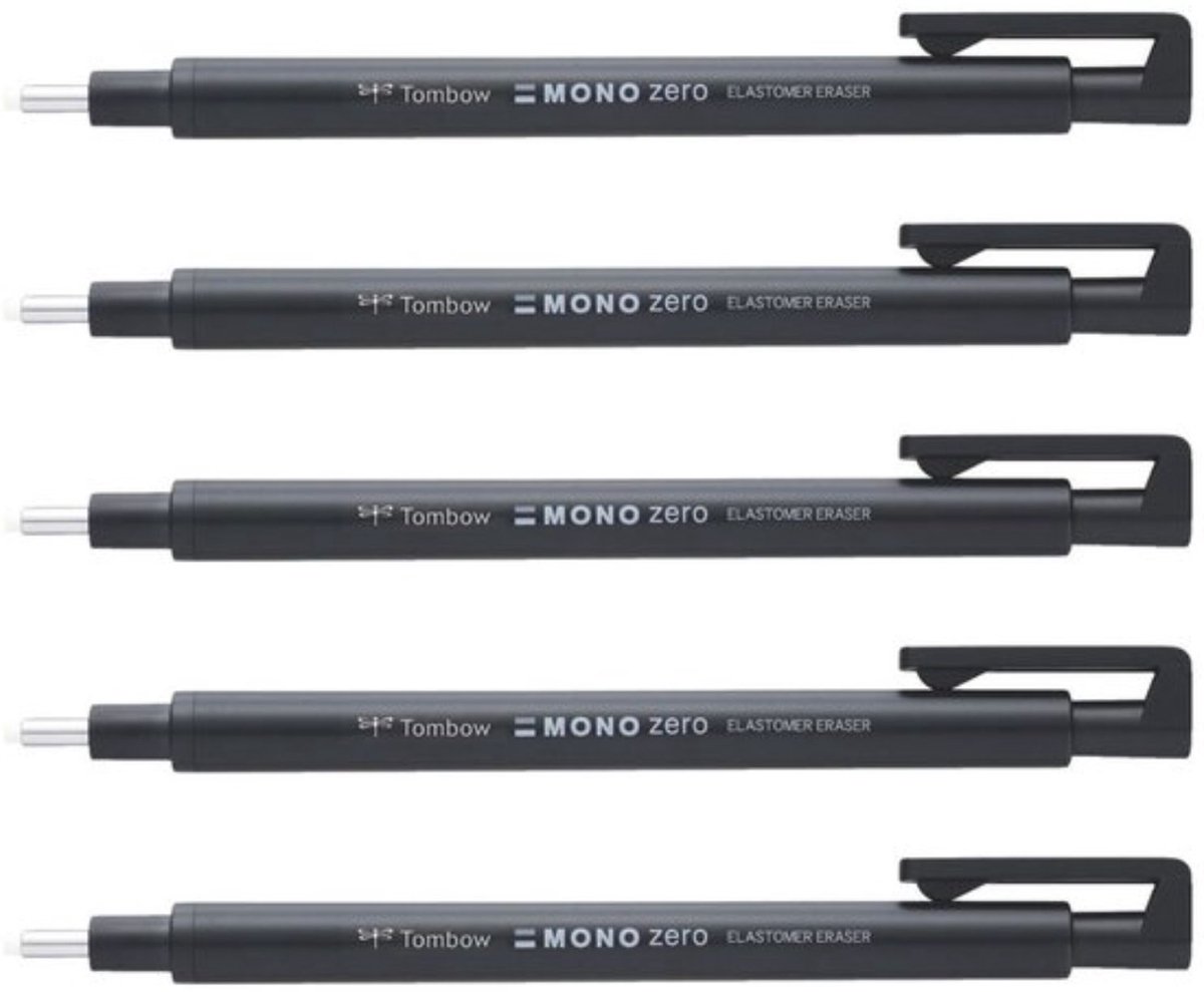 Tombow Mono zero - Gumvulpotlood - Gumpen - 2,3 mm - Ronde gum - Zwart - 5 stuks