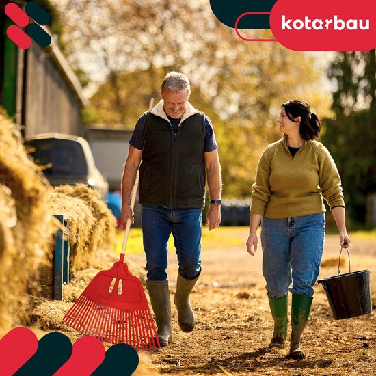 KOTARBAU® Bladhark, Tuinhark van Kunststof, 68 cm, met Houten Steel, 150 cm, Extra-Click, Gazonhark, Waaierbezem, Stevige Hark, Hark voor Gras Tuin Gazon, Rood & Gelakt Hout van KOTARBAU — afbeelding 2