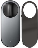Zwart Aqara slim deurslot met een cirkelvormig handvat en een sleuf.