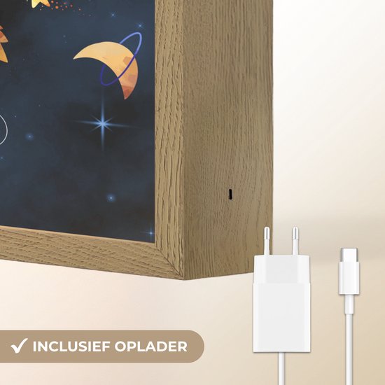 Nachtlampje 30x40 cm - Kinder lamp - Ruimte - Dino - Dinosaurus - Jongens - Tafellamp kinderkamer draadloos - Slaapkamer lampje - Bedlamp kinderen - Kinderlampje - Wandlamp babykamer - Nachtlampjes van OnlyWow — afbeelding 5