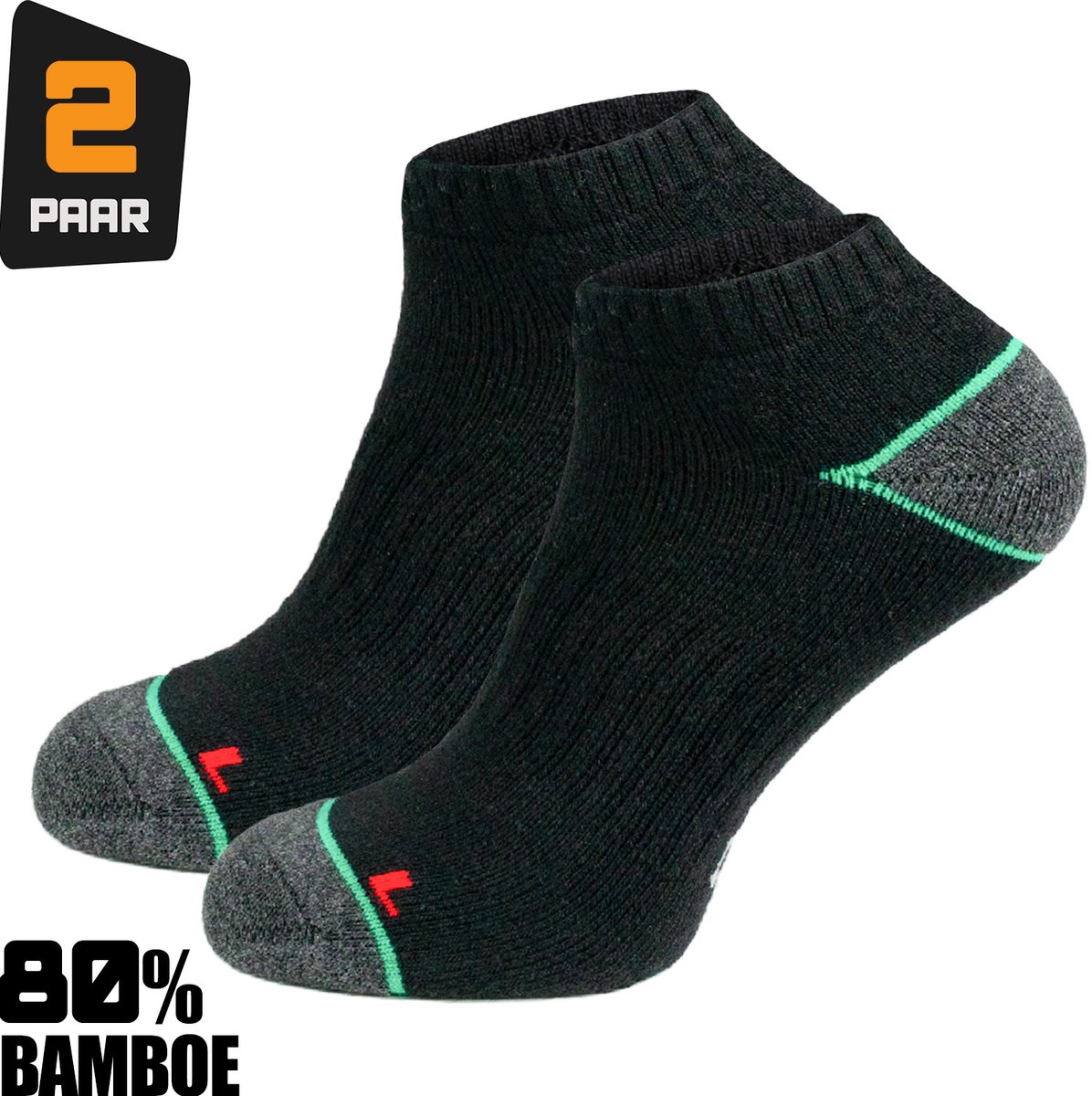 Premium Sneaker Bamboe Werksokken Heren Maat 43/46 - 2-paar - Korte Werksokken - 80% Bamboe - Ademend & Antibacterieel - Comfortabele Bamboe Sokken - Europese Productie - 94Workwear