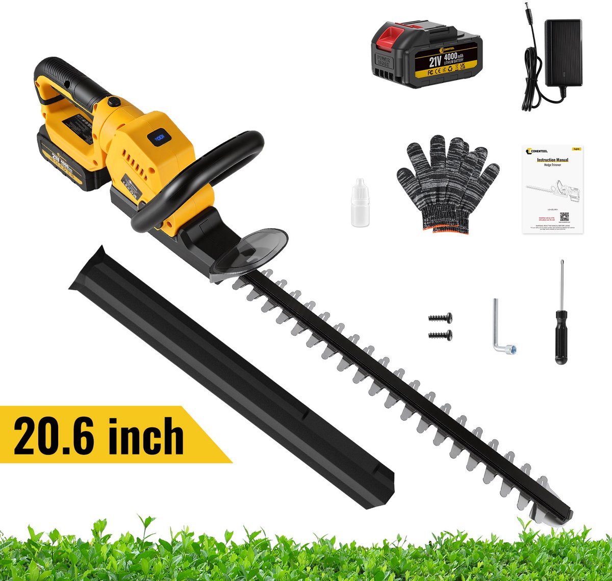 CONENTOOL Accu Heggenschaar 21V - 525 mm Messlengte, 15 mm Snijbreedte - Met LED-indicator en 4.0 Ah Accu