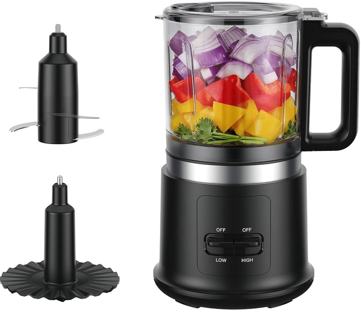Elektrische Hakmolen 0.95L - Multifunctionele Food Chopper 400W - Elektrische Multihakker - 2 Snelheden - 4 RVS Messen - Afneembare Kom