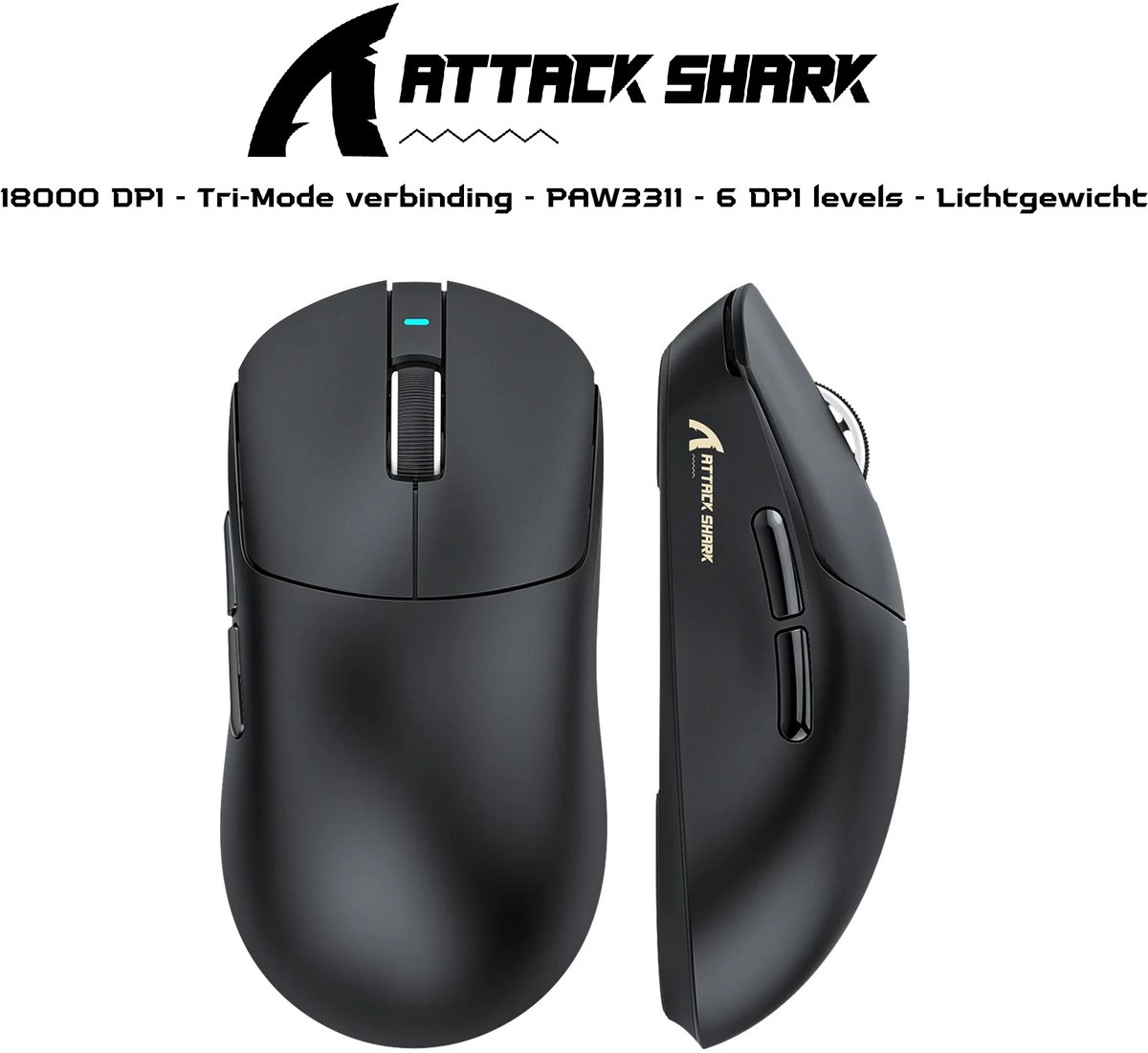 ATTACK SHARK R1 - Superlight Gamingmuis - Zwart thumbnail 2