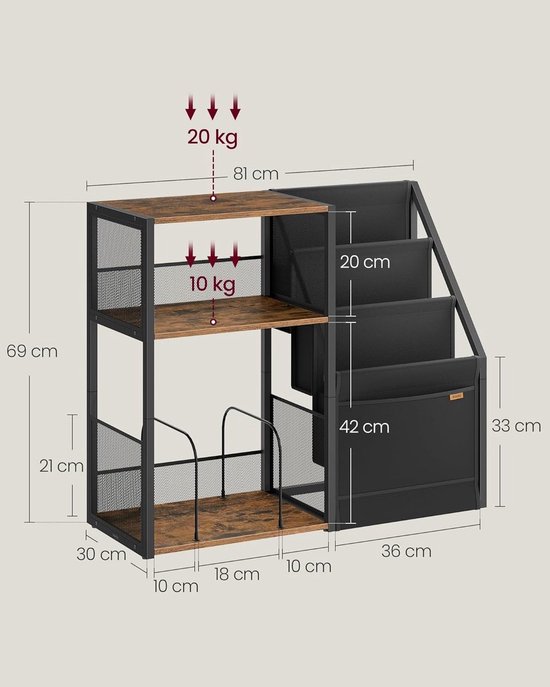 Homesy LP Speler Meubel - Platenspeler meubel - Platenspelerkast - LP Kast - Vinylkast - LP opbergkast - 30×81×69 cm-Platenspeler Standaard met Platenopslag - 3 Etages - Voor ca. 140 LP’s - Bijzettafel & Vinylrek - Industrieel Design — afbeelding 5