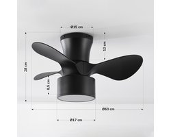 LumenXL - Compacte zwarte plafondventilator incl. LED en afstandsbediening - Vejas
