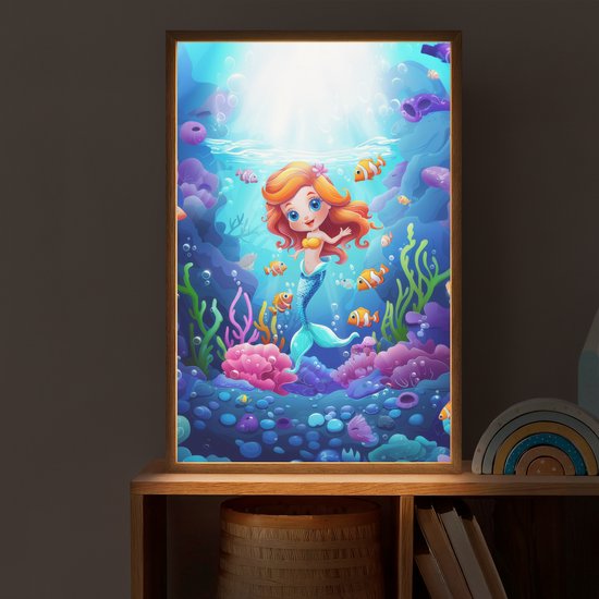 Nachtlampje 40x60 cm - Kinder lamp - Zeemeermin - Onderwaterwereld - Vissen - Oceaan - Tafellamp kinderkamer draadloos - Slaapkamer lampje - Bedlamp kinderen - Kinderlampje - Wandlamp babykamer - Nachtlampjes van OnlyWow — afbeelding 2