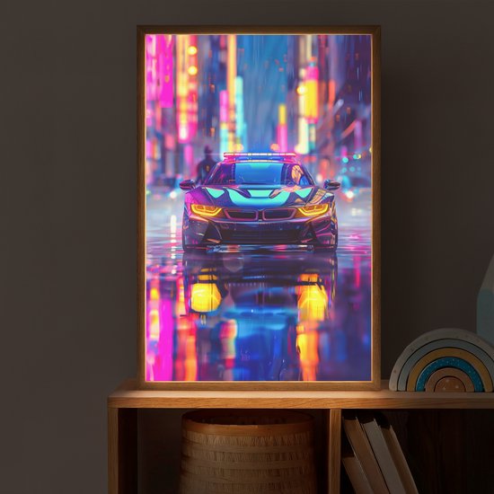 Nachtlampje 40x60 cm - Kinder lamp - Auto - Politie - Stad - Jongens - Kleurrijk - Tafellamp kinderkamer draadloos - Slaapkamer lampje - Bedlamp kinderen - Kinderlampje - Wandlamp babykamer - Nachtlampjes van Merkloos — afbeelding 2