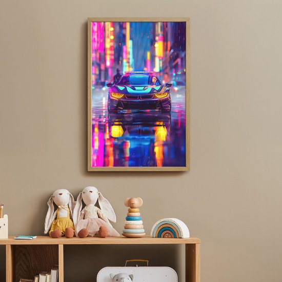 Nachtlampje 40x60 cm - Kinder lamp - Auto - Politie - Stad - Jongens - Kleurrijk - Tafellamp kinderkamer draadloos - Slaapkamer lampje - Bedlamp kinderen - Kinderlampje - Wandlamp babykamer - Nachtlampjes van Merkloos — afbeelding 3