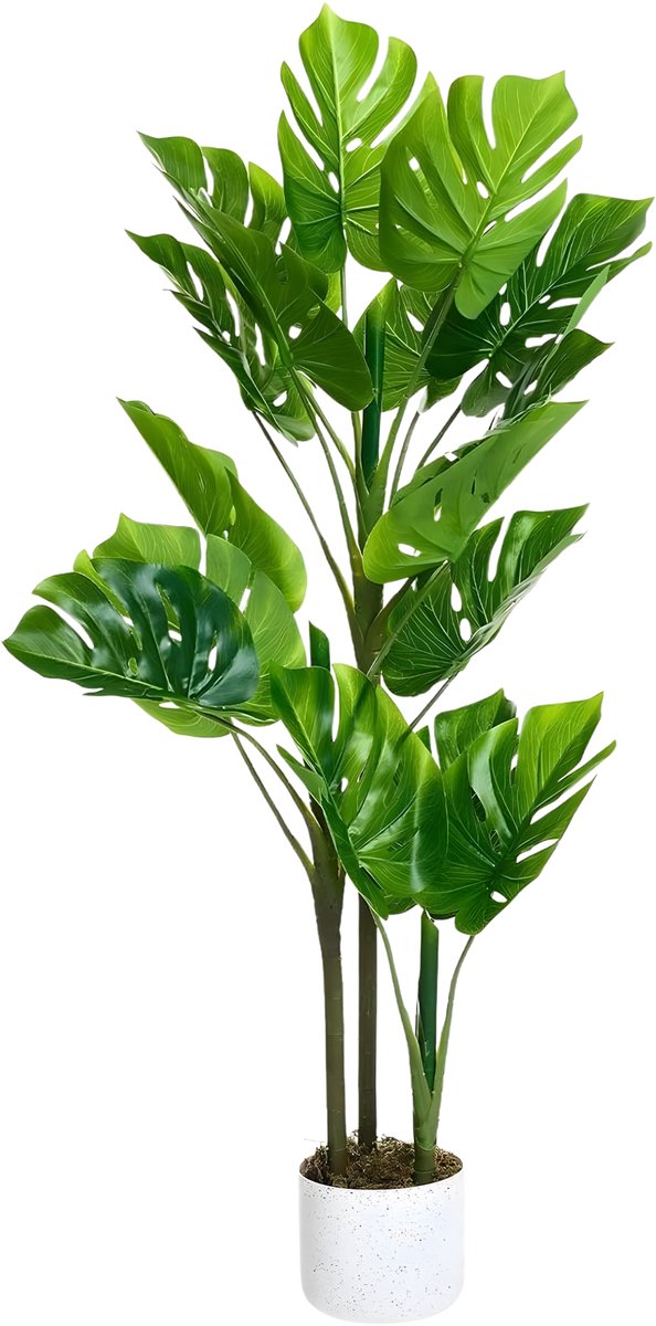 Happiq Kunstmatige Monstera Plant - Voor woonkamer, kantoor, veranda - Faux, groenblijvend, tropische vloerboom - Groen - 110cm Green