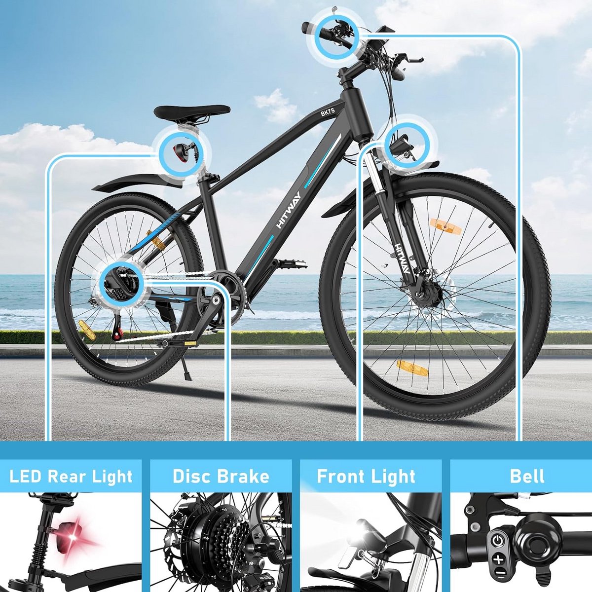 Elektrische Fiets Hitway BK7S - Trendy 26Inch Mountain EBike met Afneembare 36V 12Ah Lithium Batterij - City Commuter E-Bike met 250W Motor – foto 6