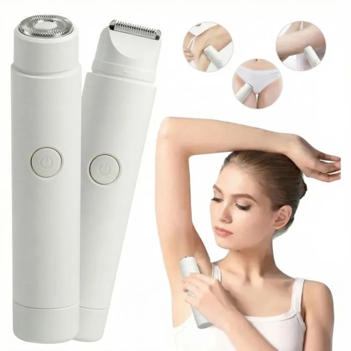 2 in 1 Ladyshave voor Vrouwen - Elektrisch Scheerapparaat & Bikinitrimmer - Wet & Dry - Gezicht & Lichaam - Wit