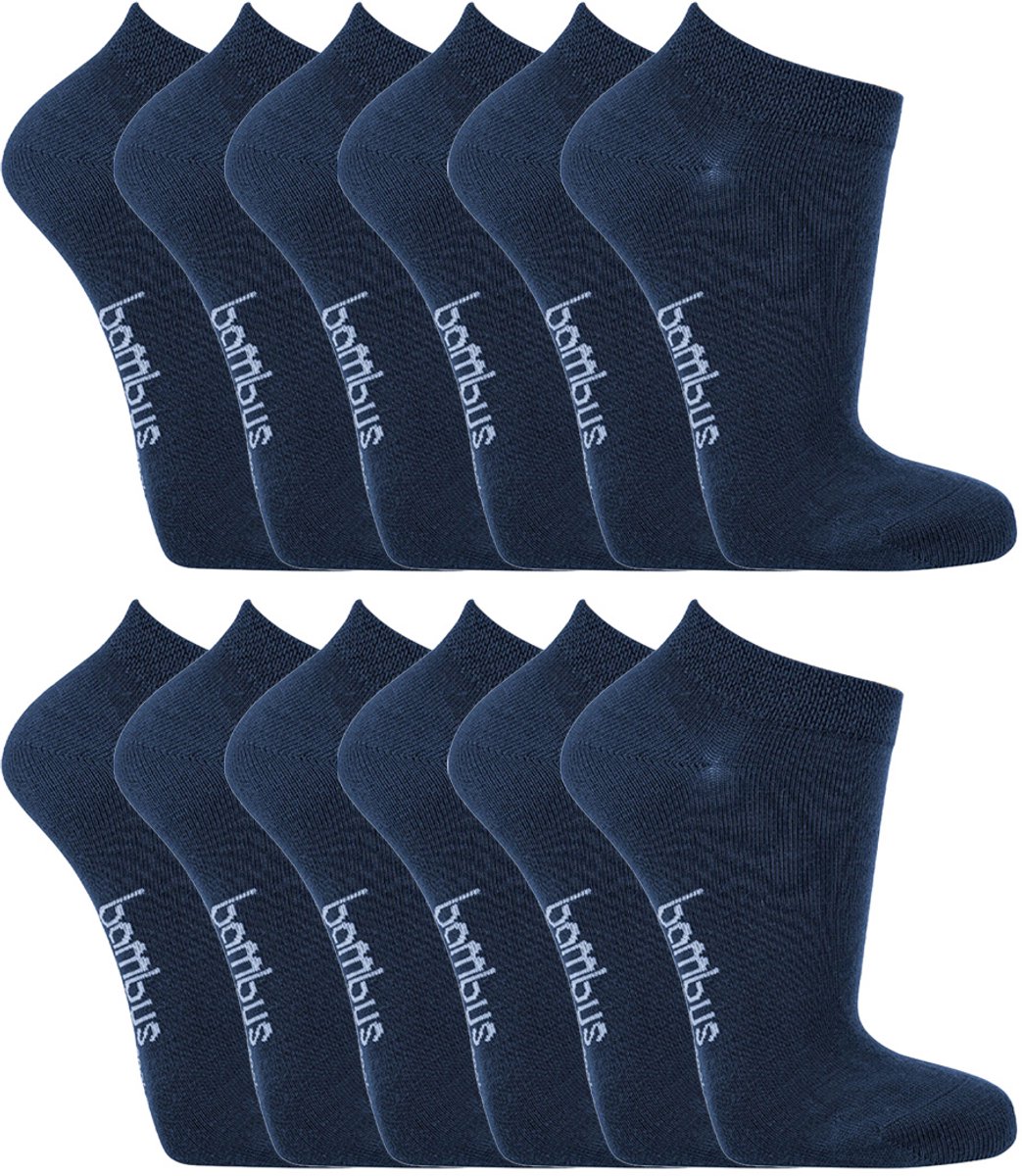Socks4Fun - 12 Paar - Sneakersokken - Bamboe - Ademend - Marine blauw - Maat: 35-38