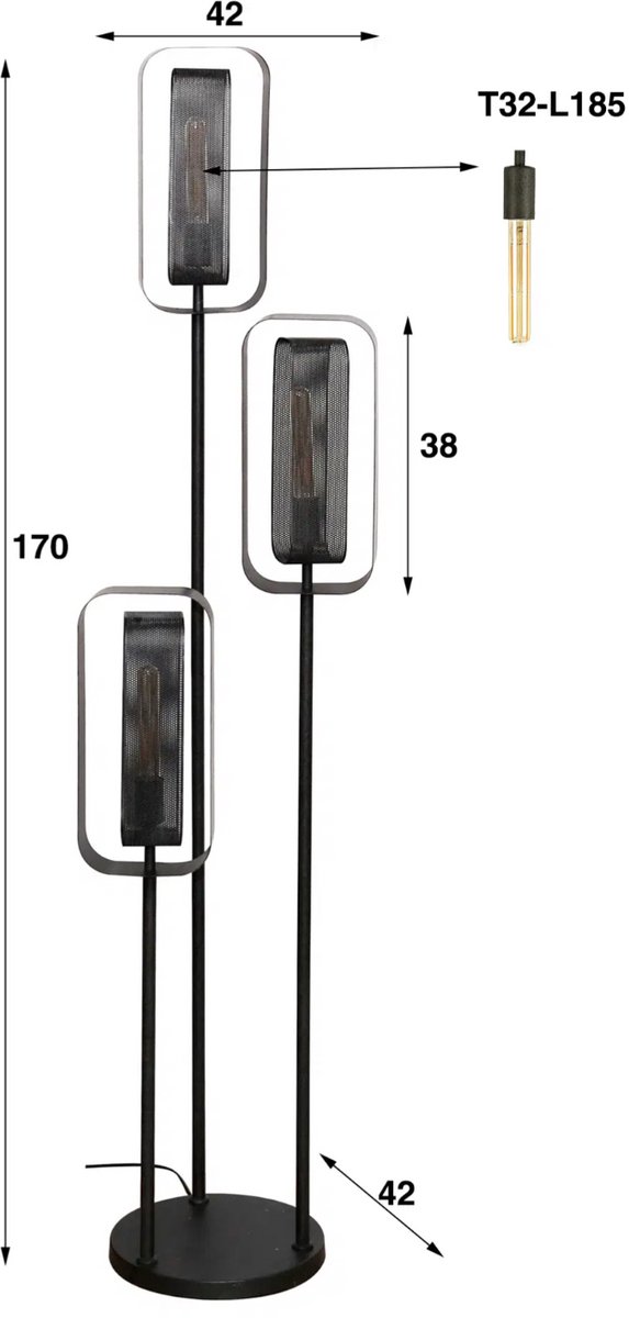 PS-Collection Mesh Rotate 3L Vloerlamp - 42x42x170cm - Artic Zwart - Metaal - vloerlampen woonkamer, vloerlamp zwart, vloerlamp industrieel, vloer lamp, vloerlampen landelijk, staande lampen woonkamer, staande lampen, staande lamp industrieel thumbnail 5