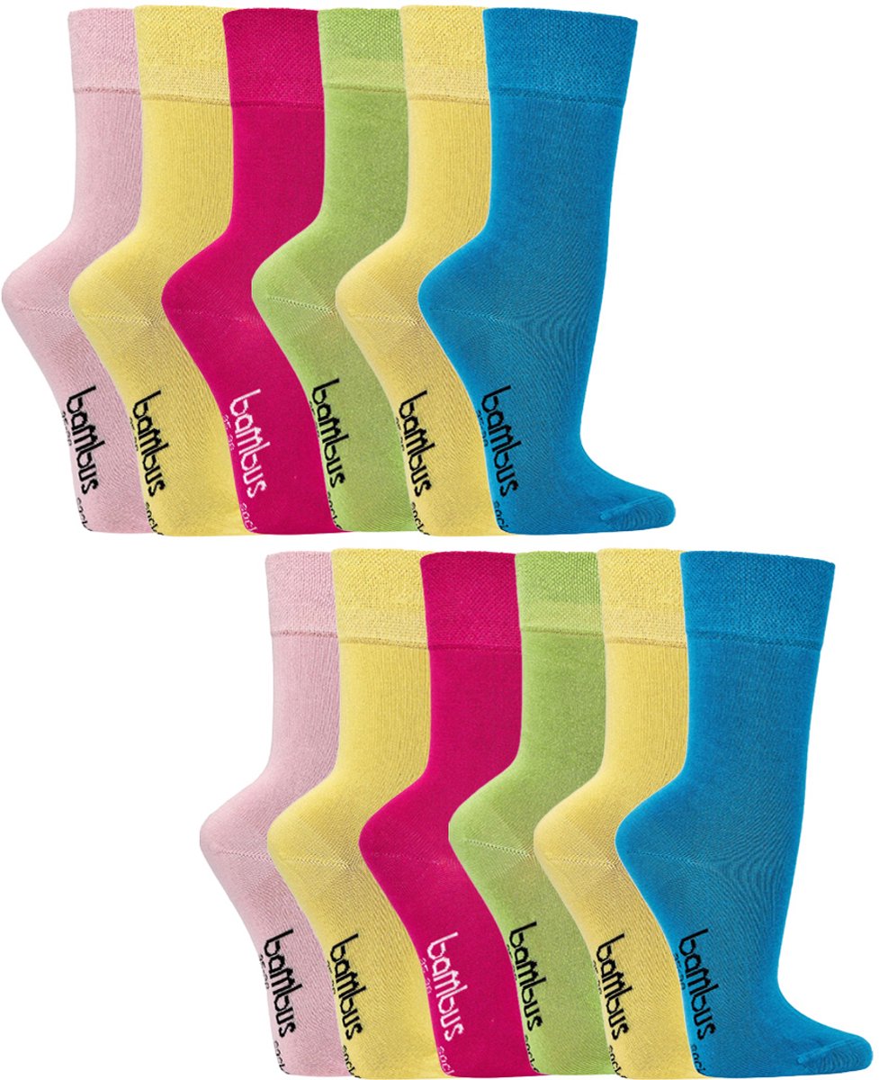 Socks4Fun - 12 Paar - Bamboe sokken - Drukvrije boord- Dames sokken - Pastel kleuren - Maat 39-42