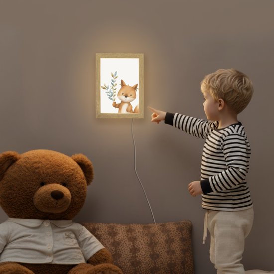 Nachtlampje 15x20 cm - Kinder lamp - Vos - Dier - Bosdieren - Tafellamp kinderkamer - Slaapkamer lamp - Bedlamp kinderen - Kinderlampje stopcontact - Wandlamp babykamer - Nachtlampjes van Merkloos — afbeelding 5