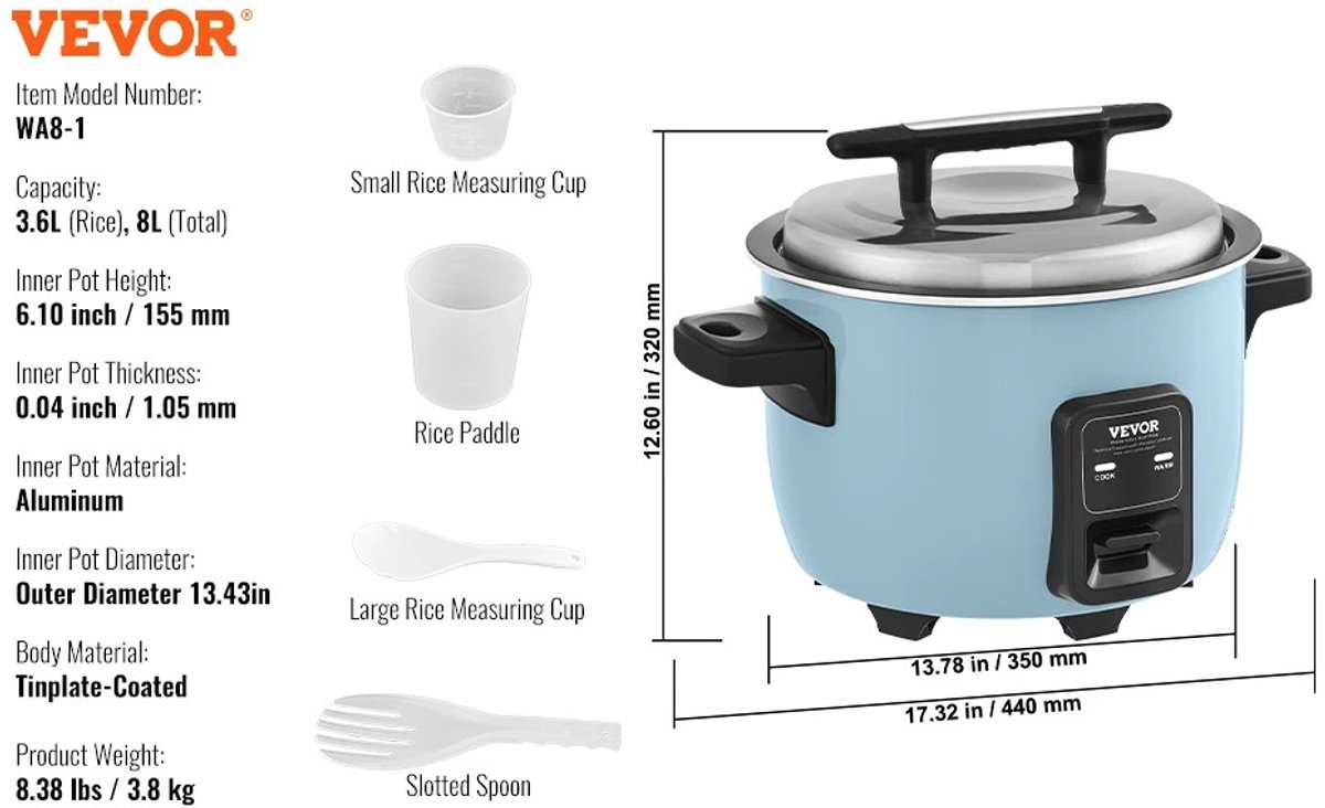 Seth Select Rijstkoker, Rijstkoker 8L, Electrische rijstkoker, Rice cooker, Rijstkookpan met aluminium anti aanbak, 24-uurs warm houden. thumbnail 6