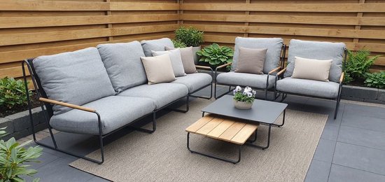 Portofino Loungeset Antraciet Teak Aluminium - Loungebank en Loungestoelen voor Buiten - 7-delige set