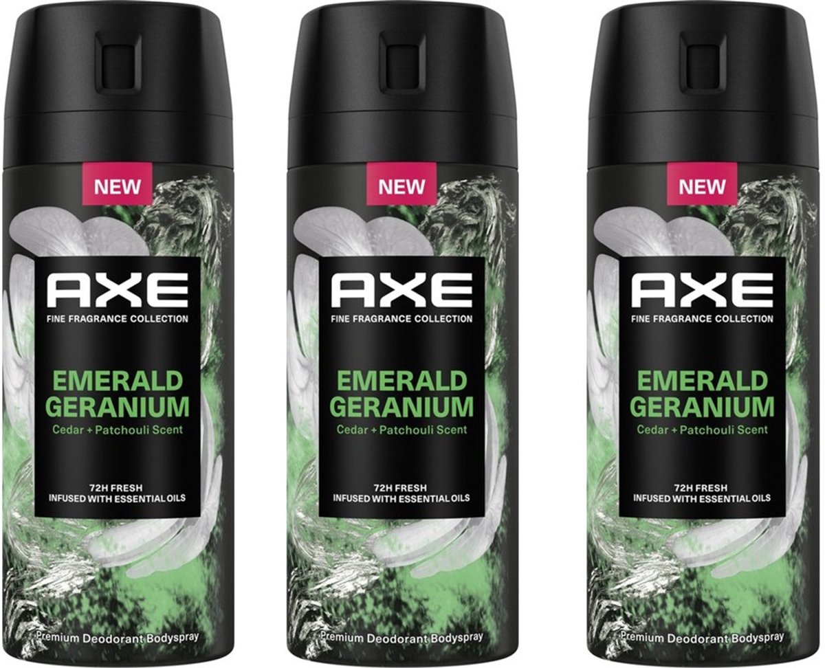 Axe - Fine Fragrance Deo Spray - Emerald Geranium - 3 x 150 ml Voordeelverpakking
