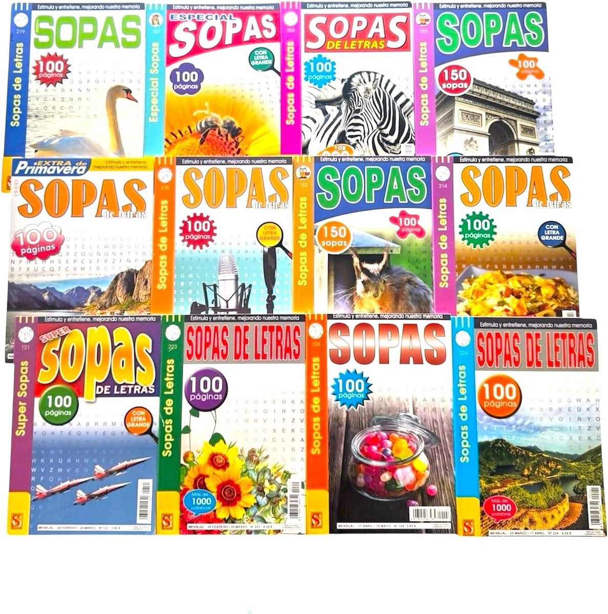 Lettersoepen 3-pack - Woordpuzzels Spaans - Geest Trainen - Grote Letters - 24x16.5cm - Wit Zwart