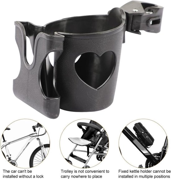 Bekerhouder kinderwagen - universele Bekerhouder & Telefoonhouder - 2-in-1 Kinderwagen Houder met Telefoonhouder - Drinkbeker en Fleshouder - Makkelijk te Installeren - Praktische Cup & Telefoonhouder voor Kinderwagen, Fiets, Rolstoel/Wandelwagen — afbeelding 4