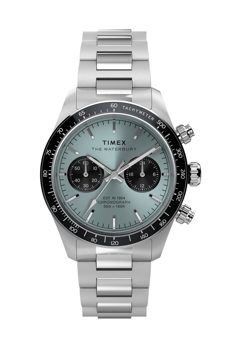 Timex Waterbury Heritage Chronograph Quartz Analoog Horloge Silver Tone Kast: 100% Roestvrij Staal | Armband: 100% Roestvrij Staal 39 mm TW2Y70500AJ
