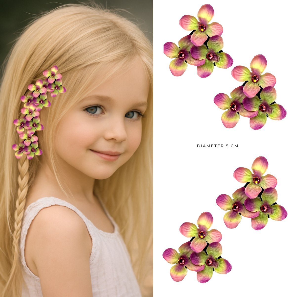 4 x Kleine Tai Dai Haar Bloemen Clicks diameter 5 cm - Valentijn - cadeautje - haarclip - haarschuifje - gala en bruiloft - haarmode - bloemetjes - moederdag - verjaardag - huwelijk - haarspeld - kinderen