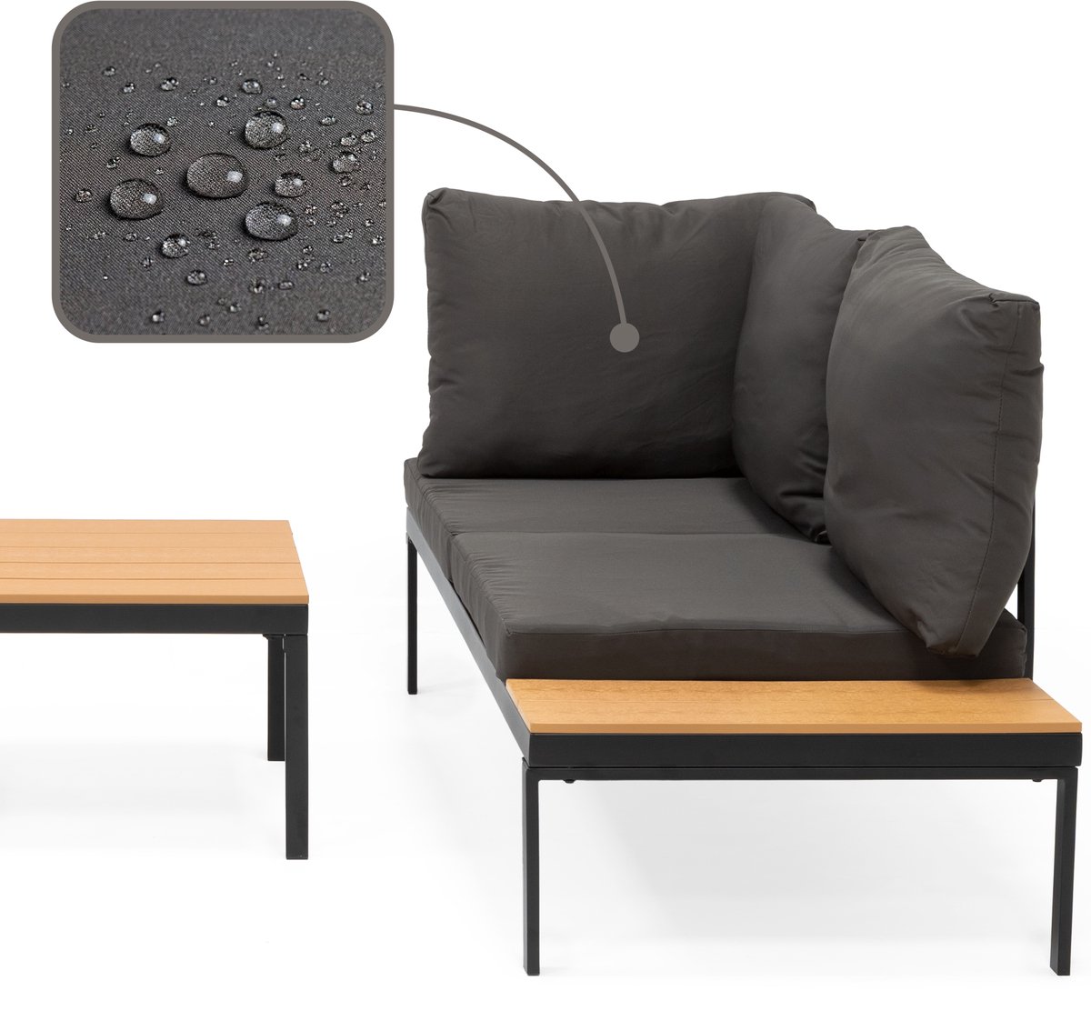 Springos Tuinmeubelset - Loungeset - Tuinmeubilair - Bank - Stoelen - Tafel - Kussens - Zwart - Bruin - Staal - Hout - 150 Kg thumbnail 6