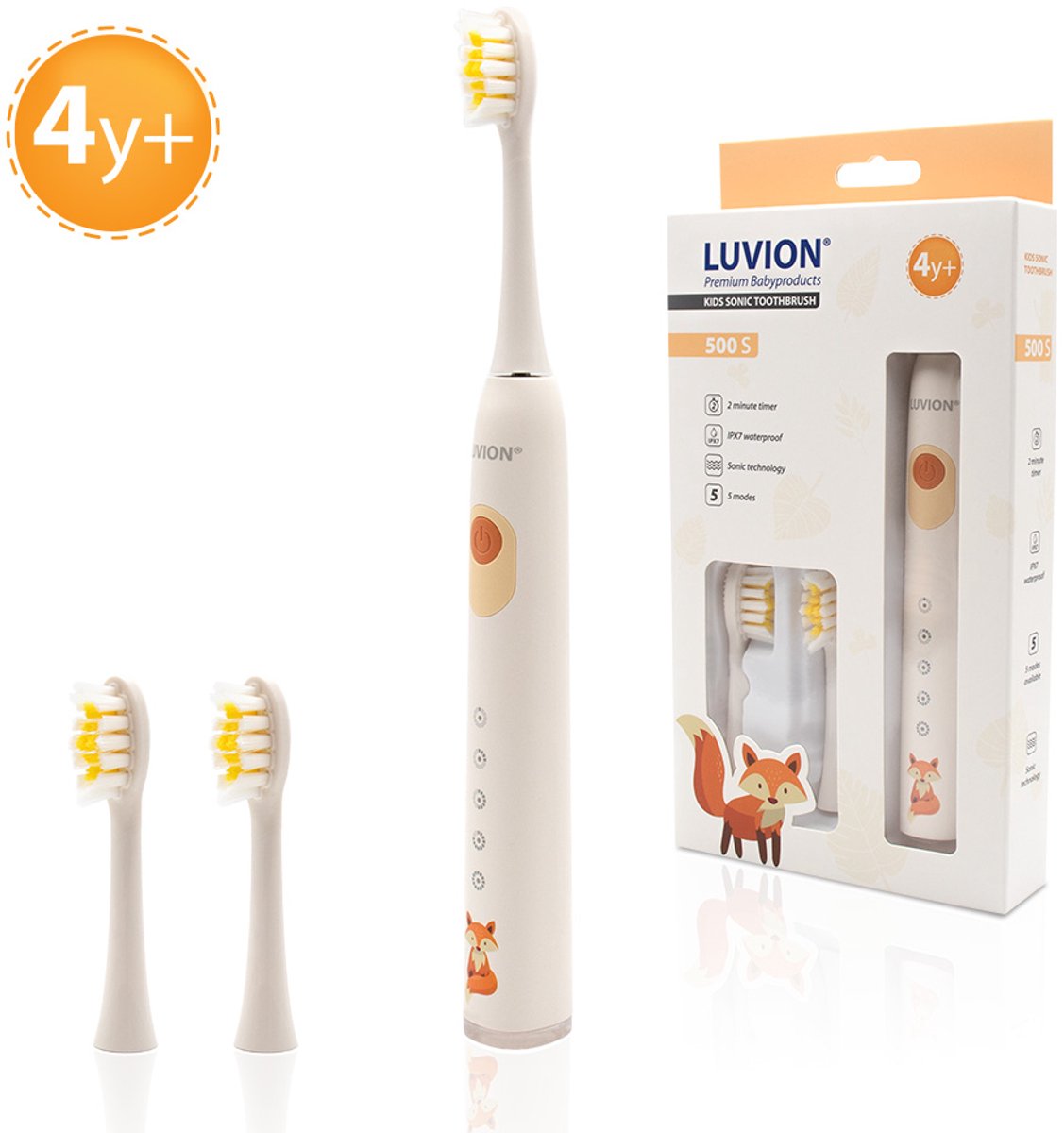 LUVION® 500S Beige – Sonische Elektrische Kinder Tandenborstel – 5 Poetsstanden – USB-C Oplaadbaar – Met Timer & Batterij-indicator