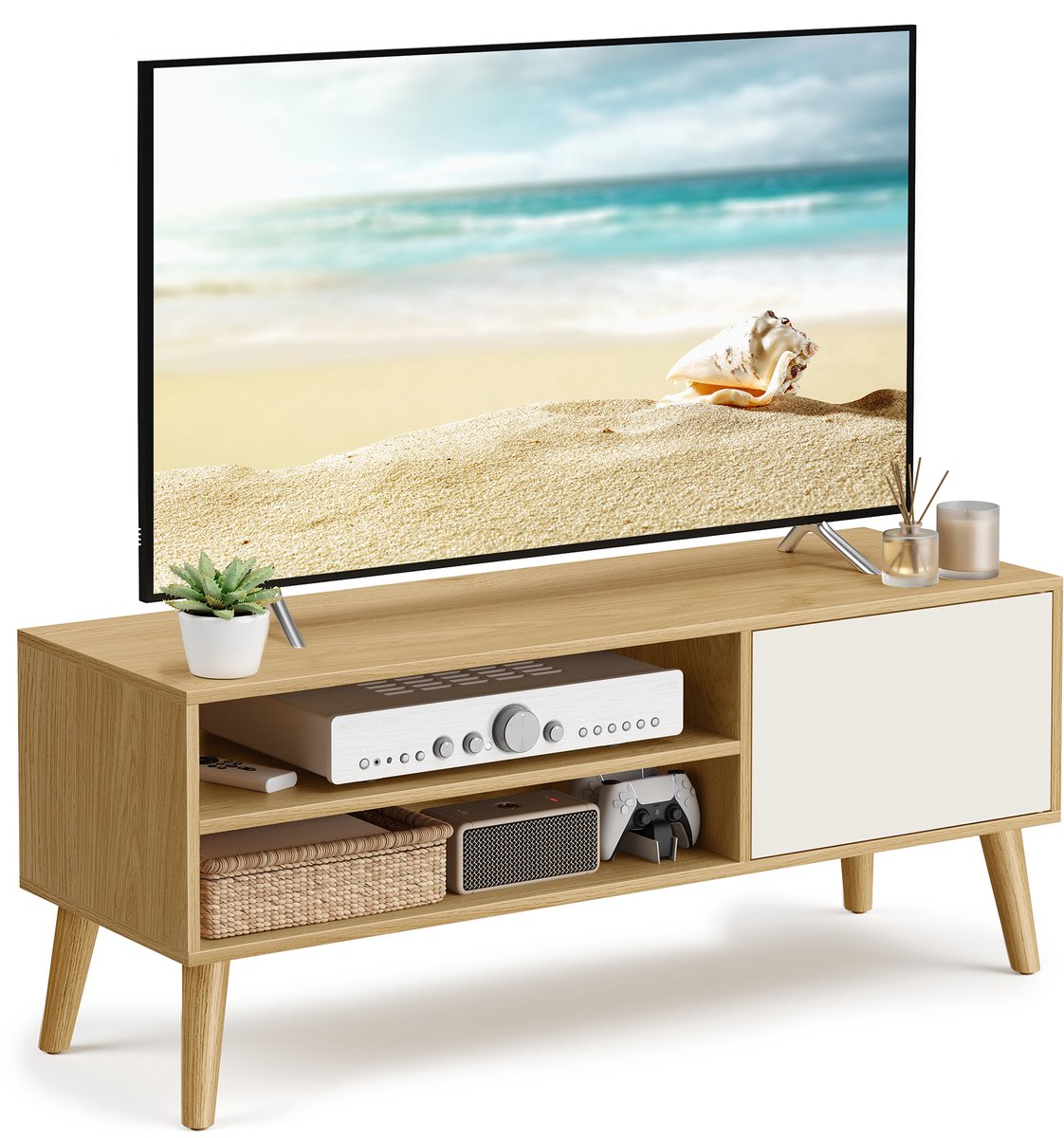 Vasagle TV Meubel - Lowboard voor Woonkamer - Eikenlook-Crème Eikenkleur-Crème