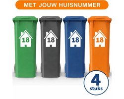 Container Stickers - Voordeelset 4 stuks - 15x20 cm - Container / Kliko sticker huisnummer - afvalcontainer sticker - klikosticker - wit - Huis met nummer