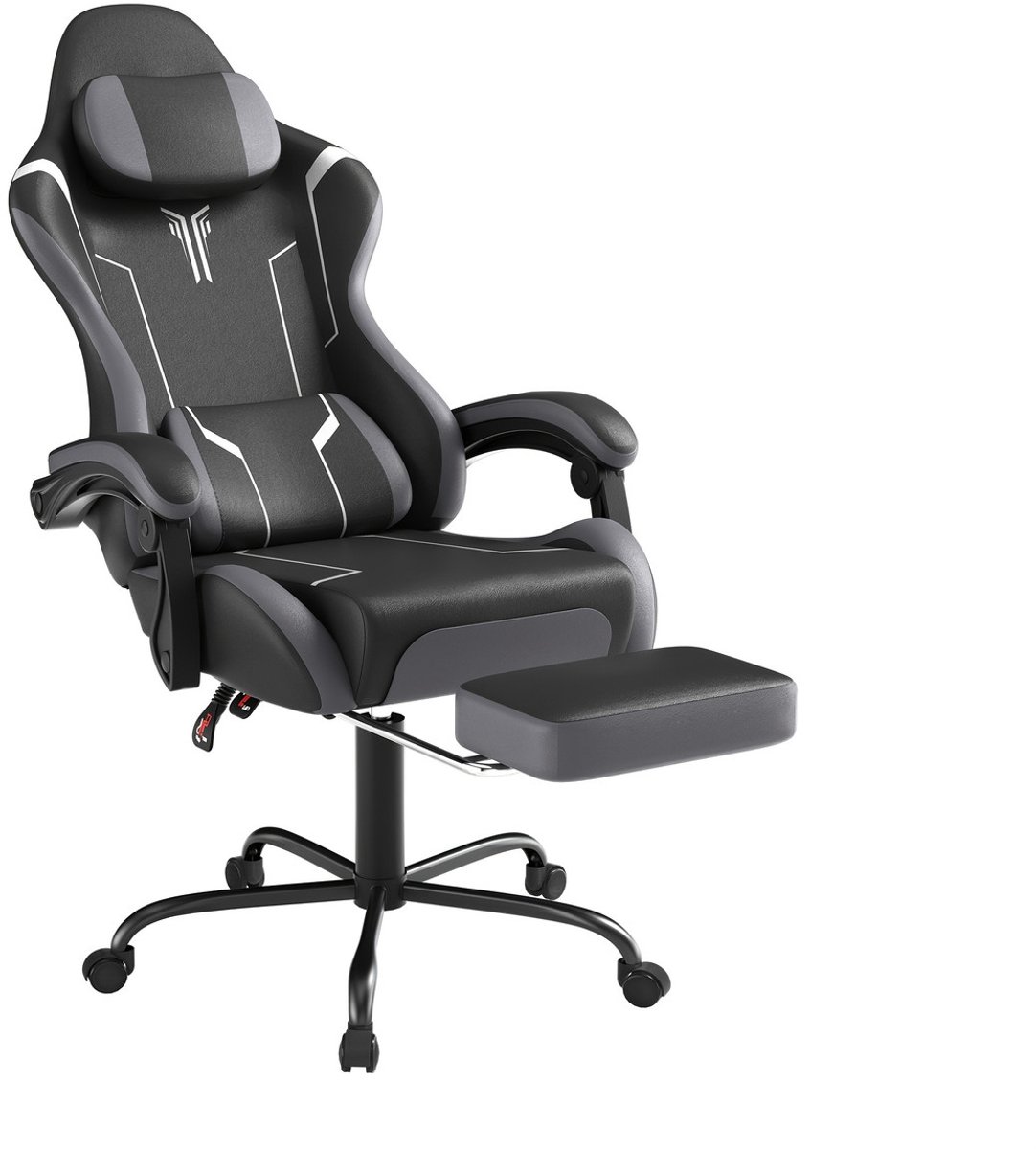 Ergonomische Gaming Stoel met Voetensteun – 135° Kantelbaar – Verstelbare Lenden- & Hoofdsteun – Handmatig Verstelbaar – Belastbaar tot 150 kg – Bureaustoel Gaming & Kantoor – Zwart/Wit