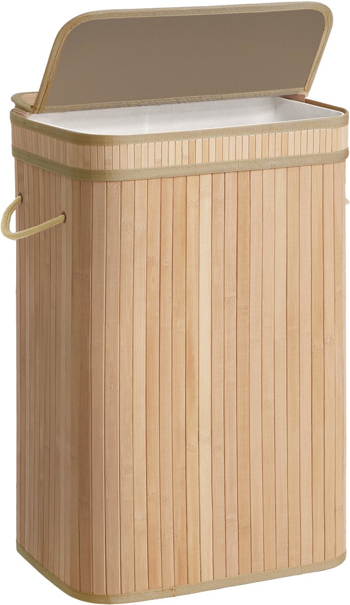 SONGMICS LCB061N01 - Wasmand met Deksel - bamboe - Uitneembare en Wasbare Waszak