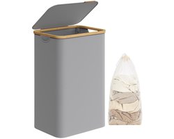 SONGMICS - Wasmand - Wasmand met Deksel - Verwijderbare Waszak - Opvouwbaar en Bamboe Handgrepen
