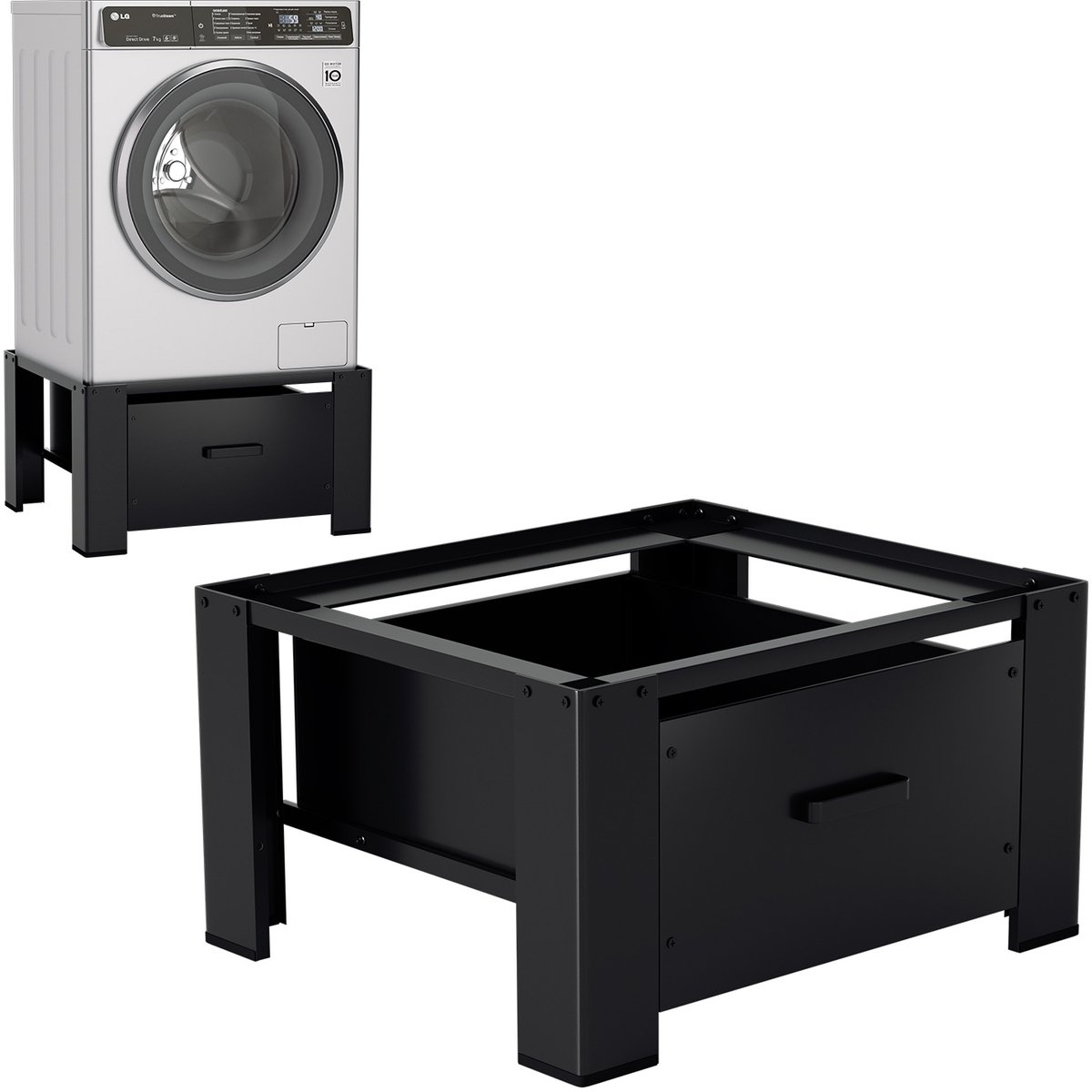 Wasmachine Basisframe met Uittrekbare Lade – Zwart, Draagbaar tot 150 kg, 62,5 x 54,5 x 32,5 cm