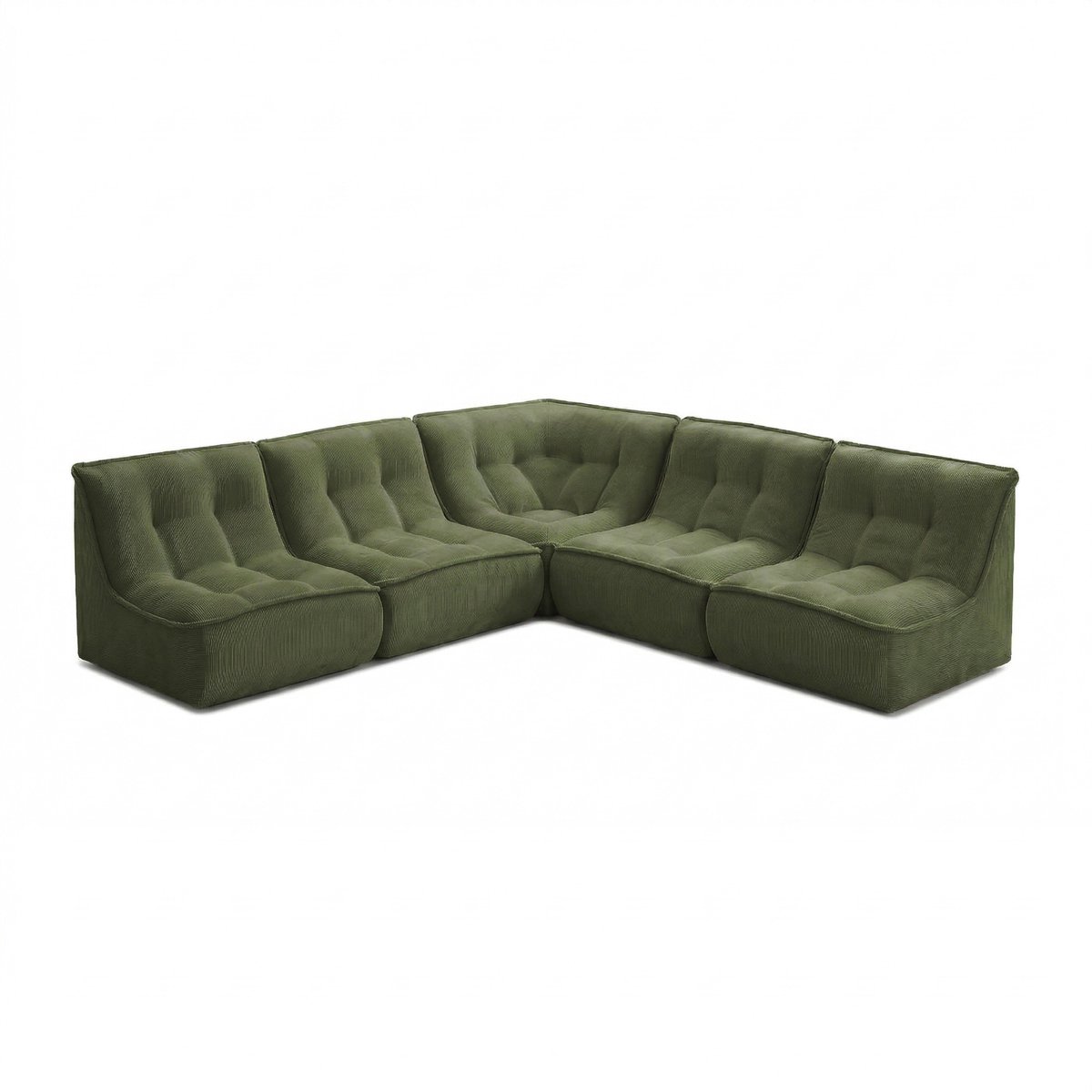 Oviala - Modulaire 5-zits hoekbank 250 cm in groen corduroy - Lizy