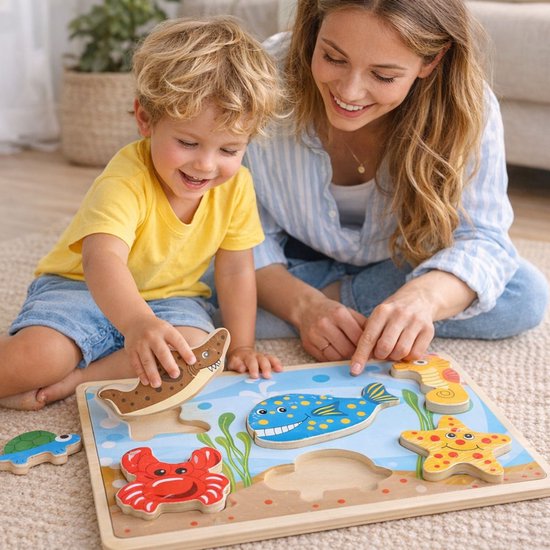 Marionette Wooden Toys Houten Puzzel - Montessori Speelgoed - Educatief Speelgoed 18m+ - Assorti van Marionette — afbeelding 2